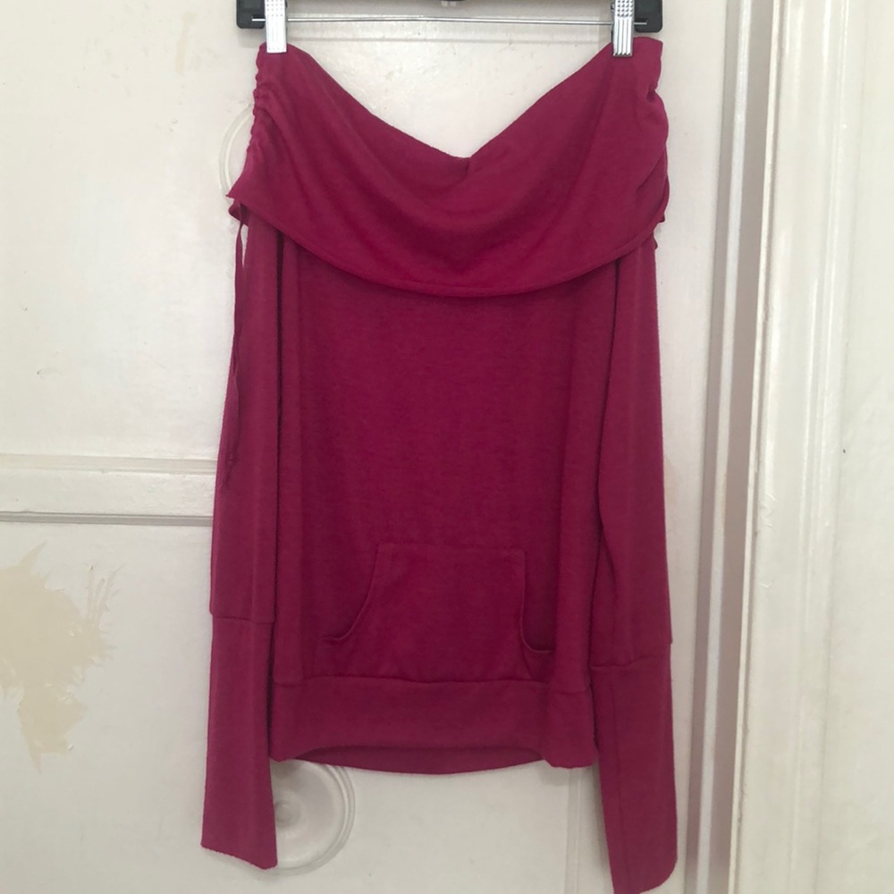 American Buddha wide collar slip on sweatshirt women’s sz small.magenta color